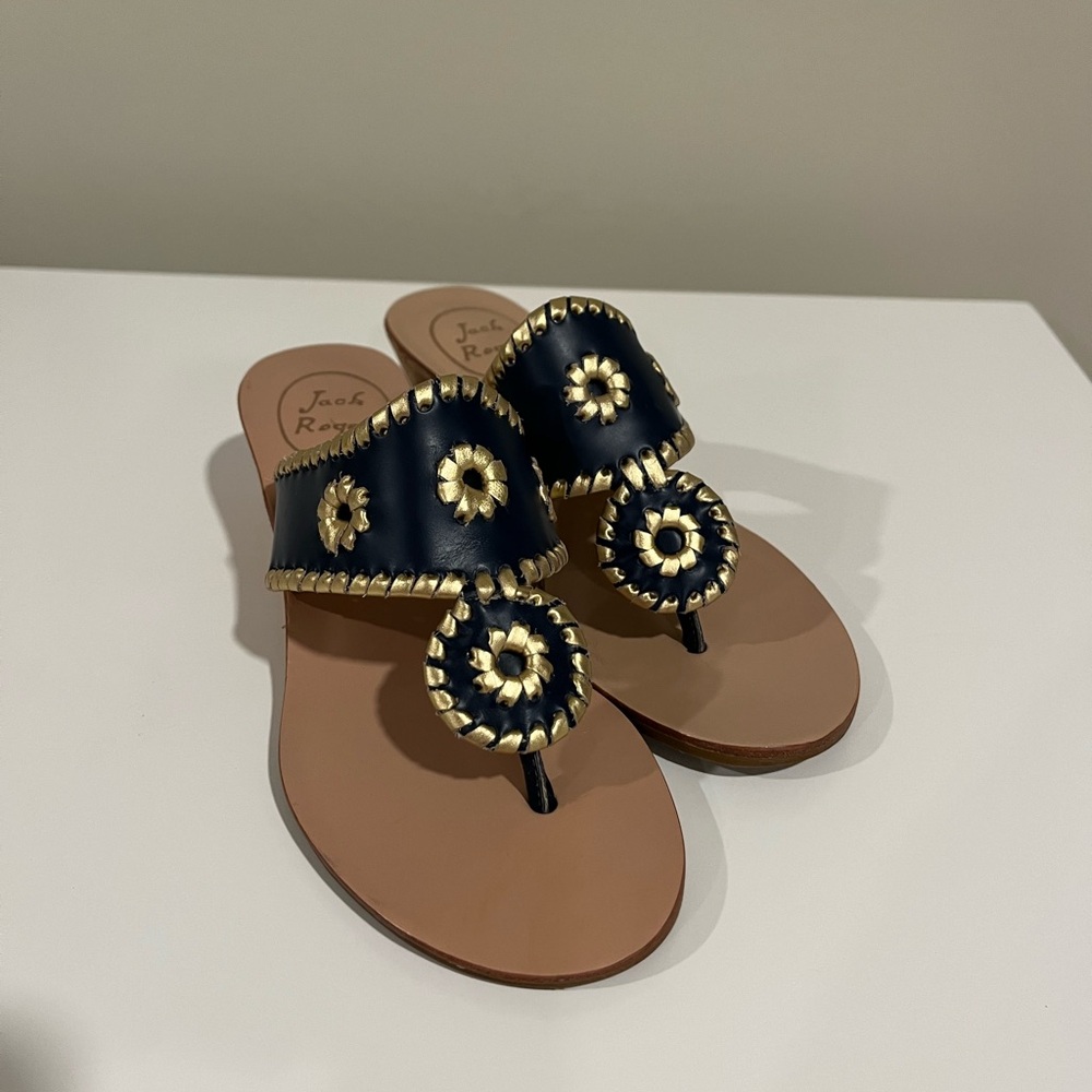 Jack Rogers Navy and Gold Wedges